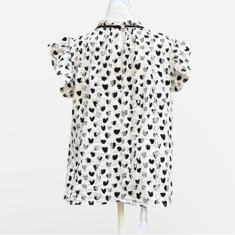 Voy Eyelet Ruffle Embroidered Blouse in Black/White Size Medium - Picture 3 of 8